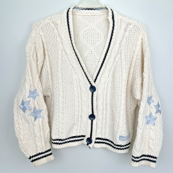 Taylor Swift Sweaters - Taylor Swift Folklore Cardigan Replica Size M Ivory Cable Knit Star Patches